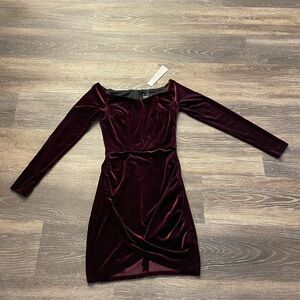 Aqua. Burgundy. Velvet Long Sleeve Dress. S.